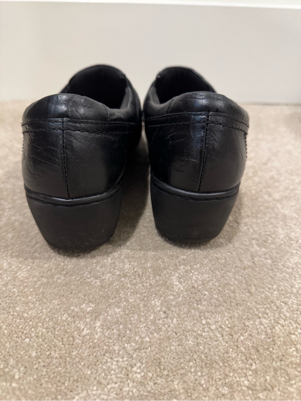 Clarks Black Leather Slip-On Mules with Decorative Button Straps - Picture 4 of 6